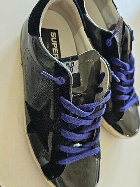 Golden Goose Patent Leather Distressed Accents Sneakers in Grey, Women's IT